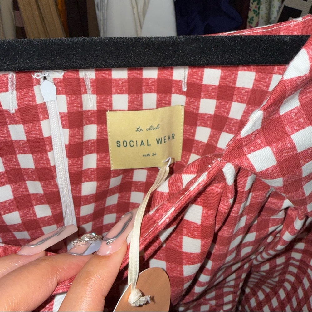 Le Club Social Wear Red Gingham Square Neck Mini Dress Womens XS New NWT - Picture 6 of 13